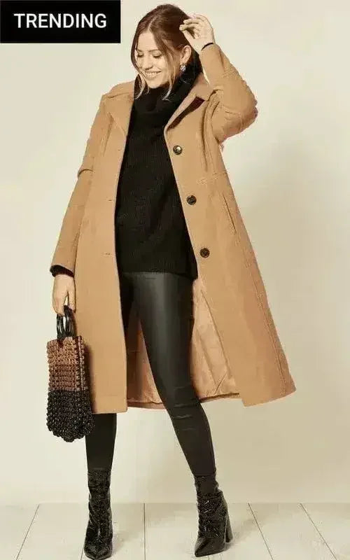 Wool Blend Hooded Mid Length Coat (1704) - Femstylo