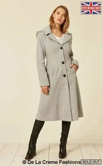 Wool Blend Hooded Mid Length Coat (1704) - Femstylo