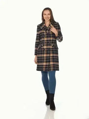 Wool Blend Tartan Check Double Breasted Coat - Femstylo