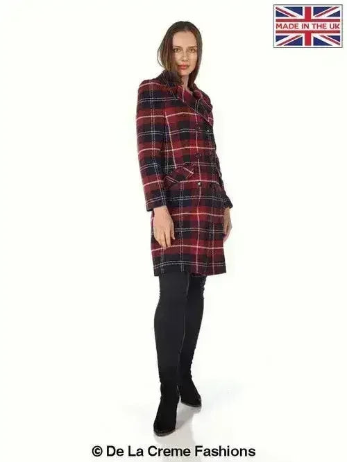 Wool Blend Tartan Check Double Breasted Coat - Femstylo