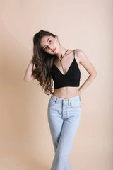 Y-Neck Plunge Crop Top - Stretchy Comfort | Femstylo - Femstylo