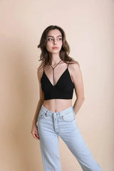 Y-Neck Plunge Crop Top - Stretchy Comfort | Femstylo - Femstylo