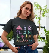Yoga Poses Print Jersey Short Sleeve Tee - Femstylo