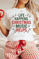 White Christmas Letter Heat Transfer Printing Graphic T Shirt