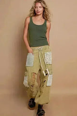 POL Crochet Patch Distressed Washed Jeans - Femstylo