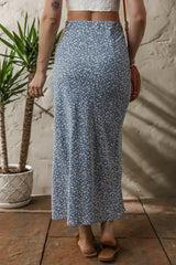 Sky Blue Boho Floral High Waist Side Split Long Skirt - Femstylo