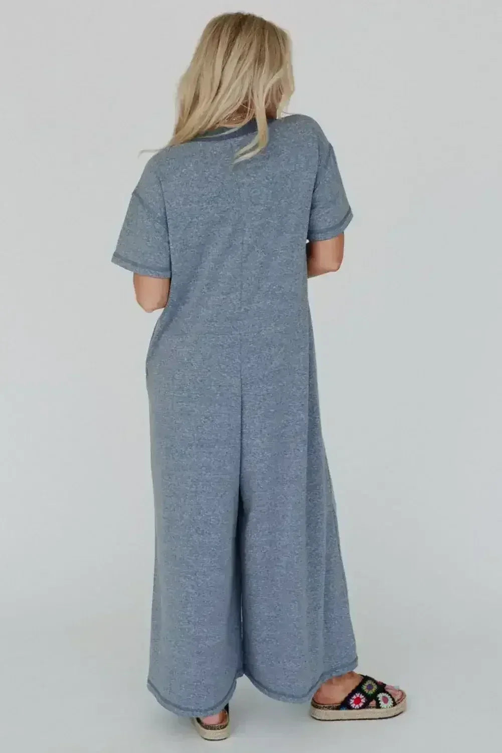 Jet Stream Patchwork Pocket Short Sleeve Jumpsuit - Femstylo