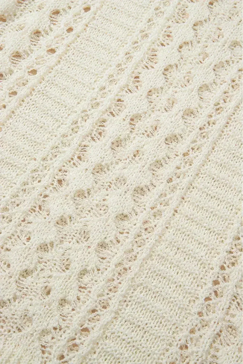White Hollow Out Knit Bracelet Sleeve Drop Shoulder Sweater - Femstylo