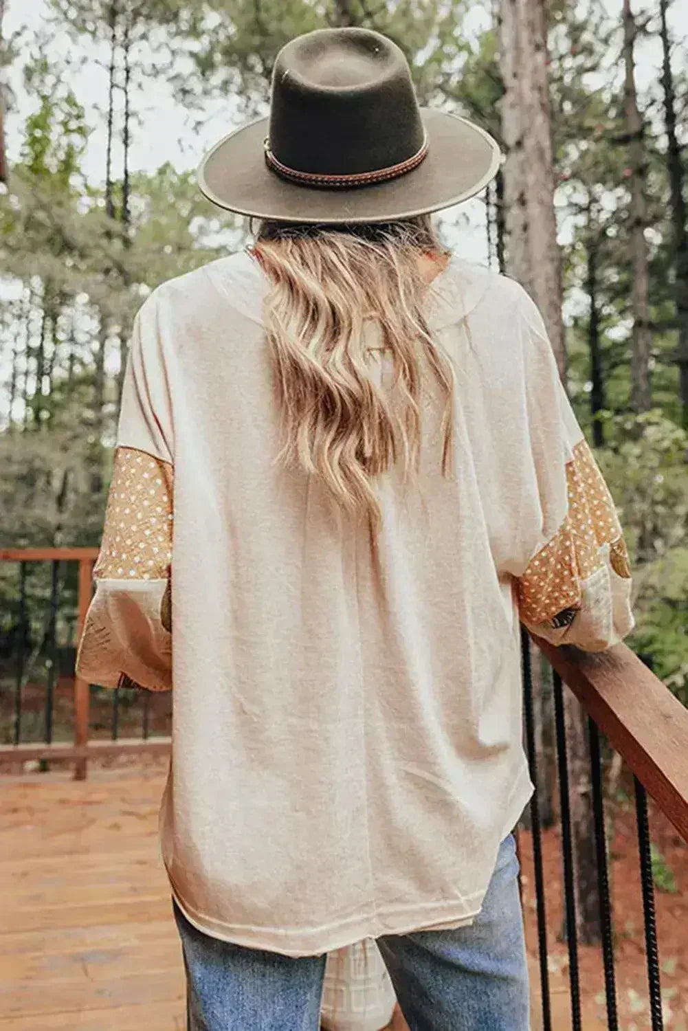 Puff Sleeve Patchwork Blouse - Tropical Print Top | Femstylo - Femstylo