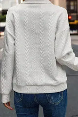Textured Quarter Zip Long Sleeve Sweatshirt - Femstylo