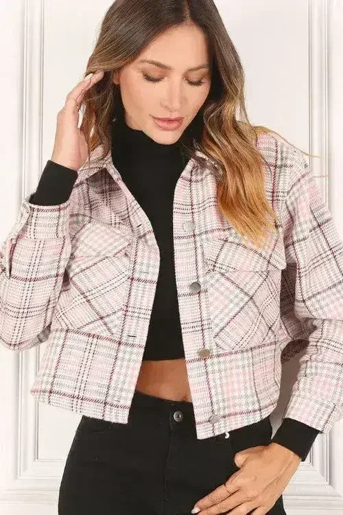 Plaid crop jacket - Femstylo