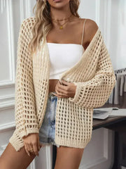 Openwork Open Front Long Sleeve Cardigan - Femstylo