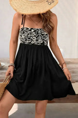 Black Floral Tie Straps Mini Dress - Femstylo