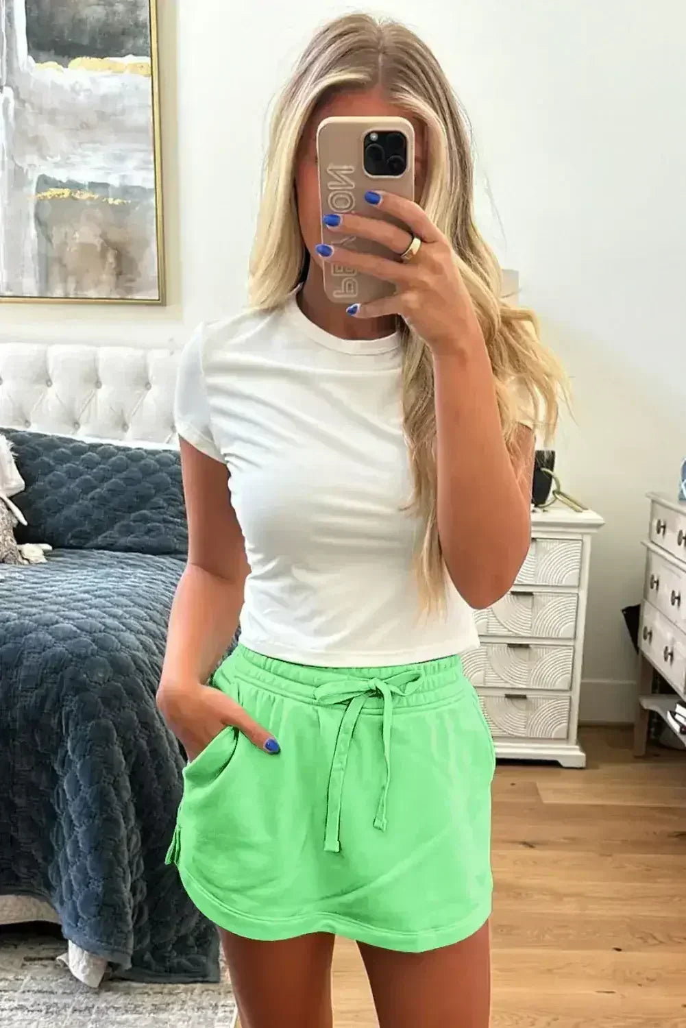 Black French Terry Drawstring Mini Skort with Pockets - Femstylo