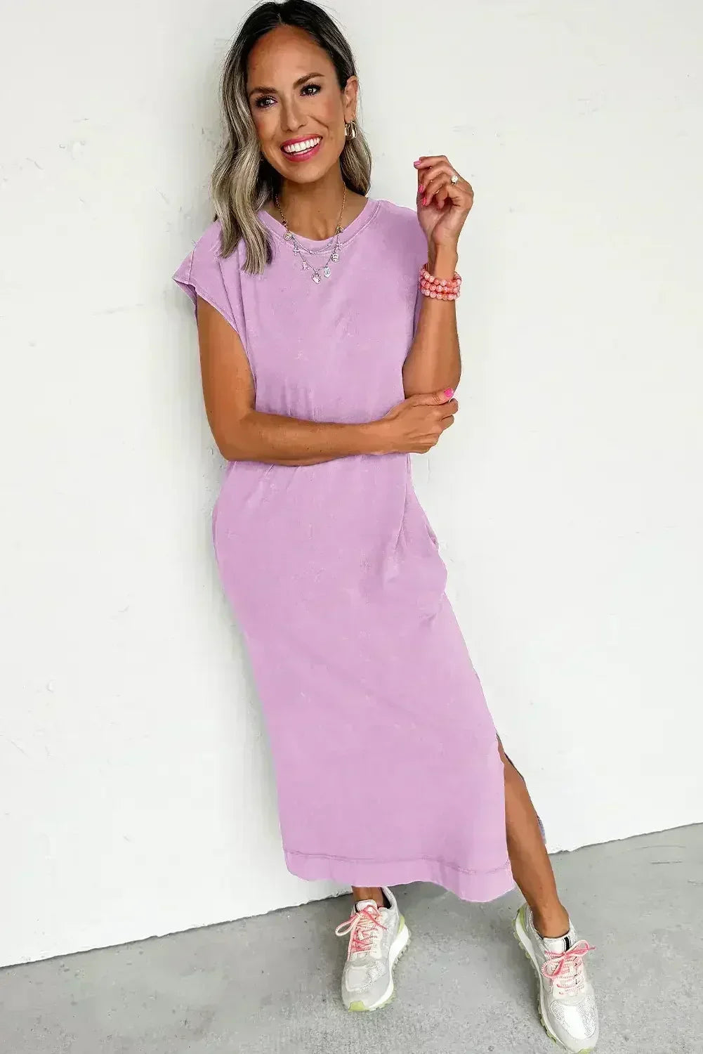 Carrot Mineral Wash Pocketed T-shirt Dress - Femstylo
