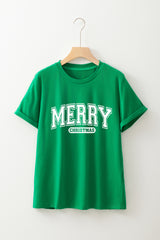 Bright Green MERRY CHRISTMAS Letter Heat Transfer Printing Graphic Tee