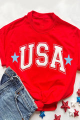 Red Star USA Print Crewneck T Shirt