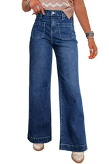 Sail Blue Wide Leg Pocketed High Waist Jeans - Femstylo