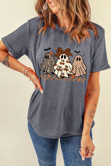 Gray Cute Halloween Ghost Heat Transfer Printing Casual Tee