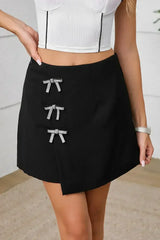 Black Rhinestone Bow High Waist Mini Skirt - Femstylo