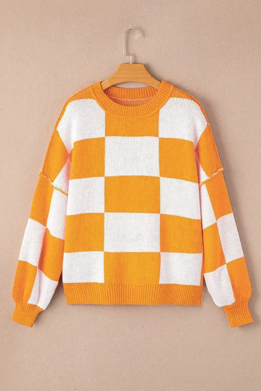 Green Checkered Bishop Sleeve Pullover Sweater - Femstylo