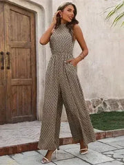 Printed Wide Leg Sleeveless Jumpsuit - Femstylo