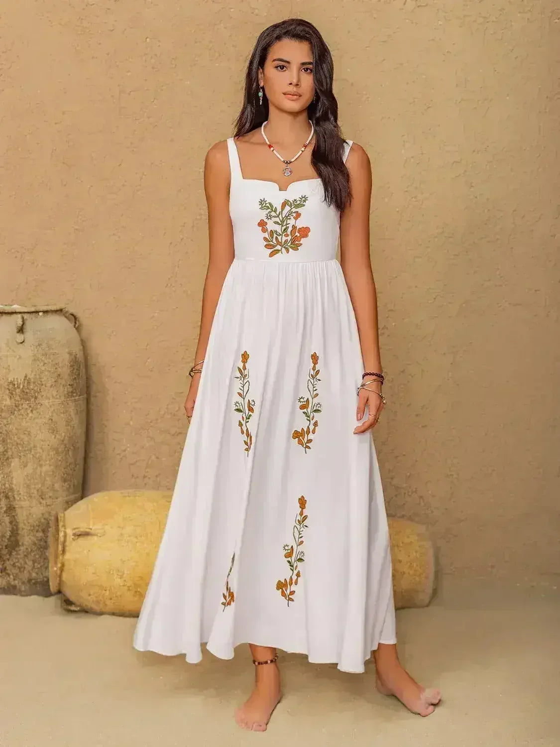 Floral Embroidered Sleeveless Maxi Dress - Femstylo