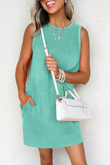 Beau Blue Mineral Wash Pocket Tank Mini Dress - Femstylo