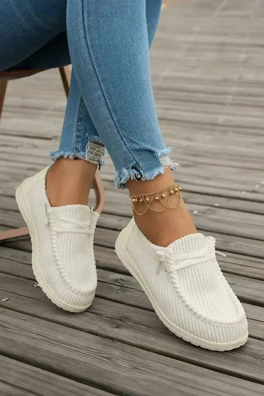 White Lace Up Casual Shoes - Femstylo