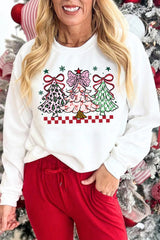 White Christmas Tree Graphic Heat Transfer Printing Holiday Sweatshirt