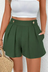 Vineyard Green Pleated High Waist Shorts - Femstylo
