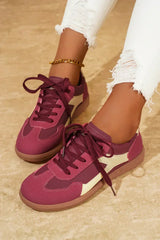 Red Colorblock Sneakers - PU Leather Lace-Ups - Cushioned Vegan Shoes
