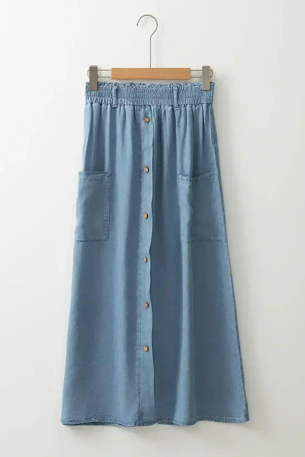 Beau Blue Buttoned Front High Waist Side Pockets Denim Maxi Skirt - Femstylo