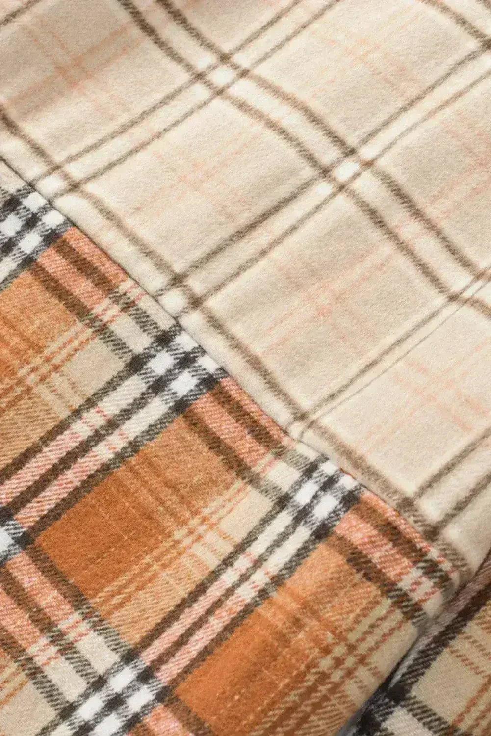 Plaid Color Block Patchwork Shirt Jacket with Pocket - Femstylo