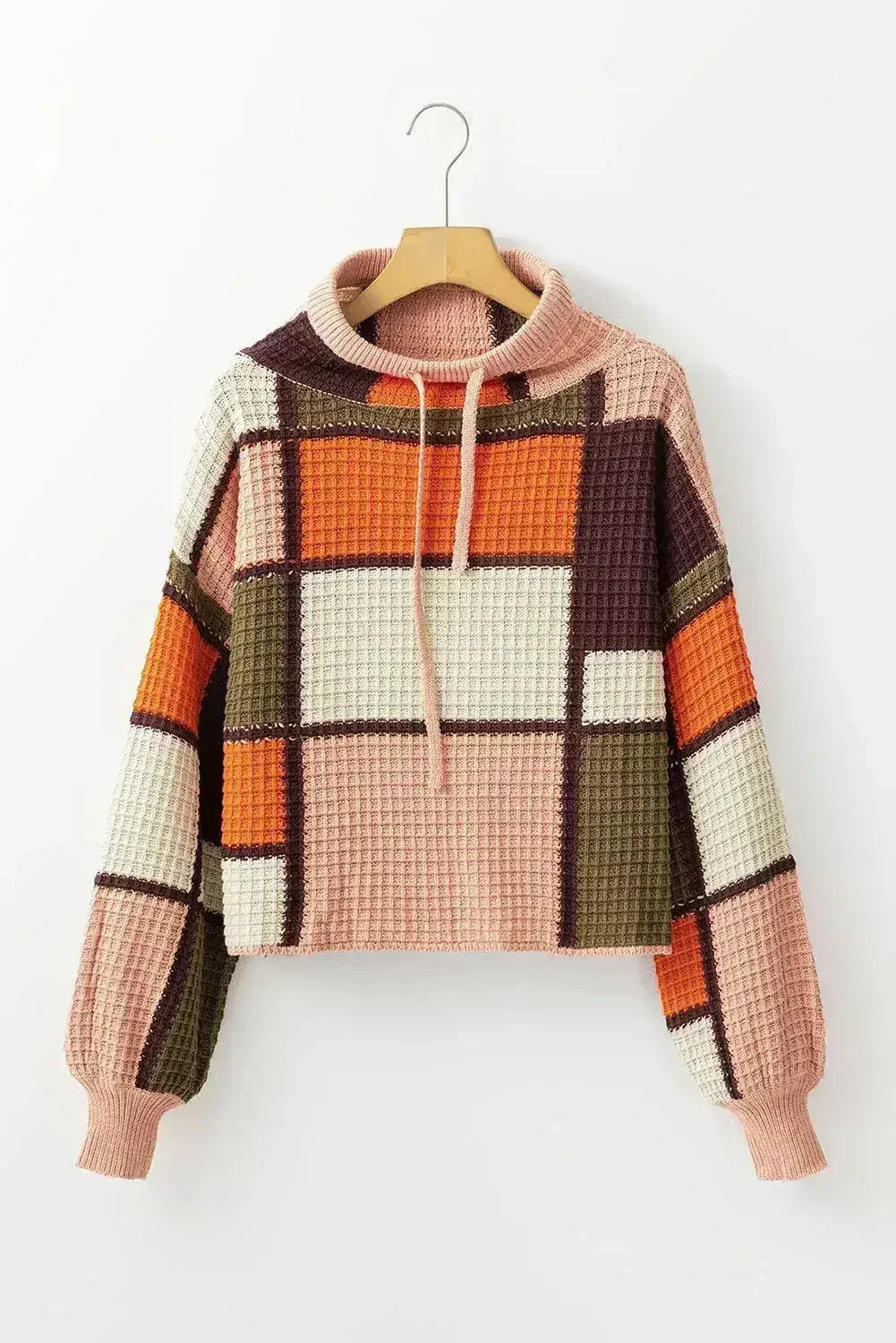 Drawstring Color Block Mock Neck Sweater - Femstylo