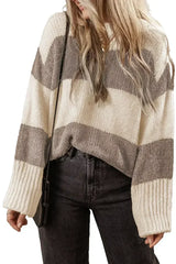 Simply Taupe Colorblock Loose Pullover Sweater - Femstylo