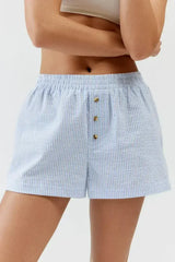Sky Blue Stripe Button Casual Commuter Shorts - Femstylo