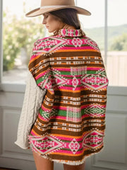 Geometric Collared Neck Long Sleeve Jacket - Femstylo