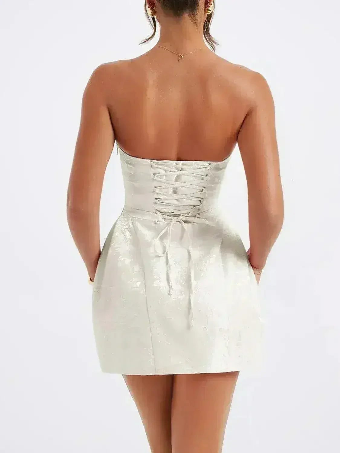 Lace-Up Sleeveless Satin Mini Dress with Bow - Femstylo