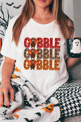 White GOBBLE Thanksgiving Turkey Heat Transfer Printing T Shirt