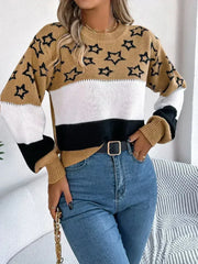 Star Contrast Round Neck Sweater - Femstylo
