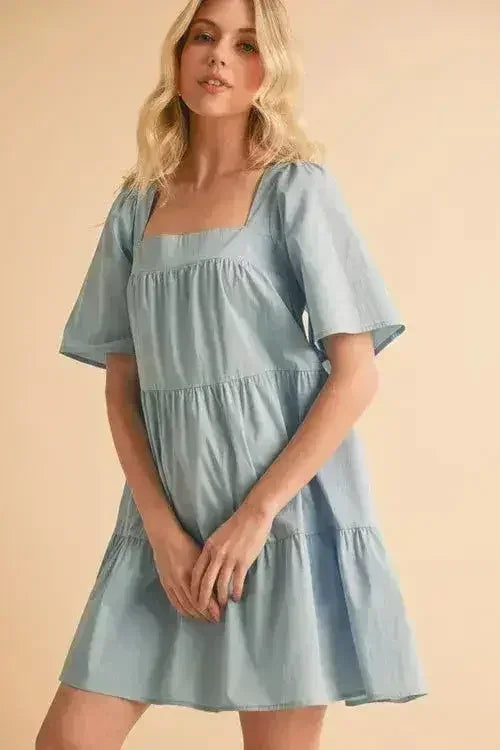 Aemi + Co Square Neck Half Sleeve Tiered Dress - Femstylo