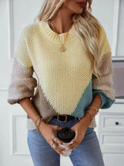 Color Block Round Neck Dropped Shoulder Sweater - Femstylo
