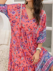 Printed Puff Sleeve Midi Dress - Femstylo