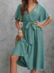 Surplice Flutter Sleeve Tie Wrist Midi Dress – Femstylo - Femstylo