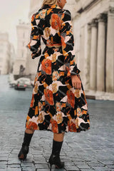 Floral Pleated Shirt Dress - Waist Tie Midi Dress | Femstylo