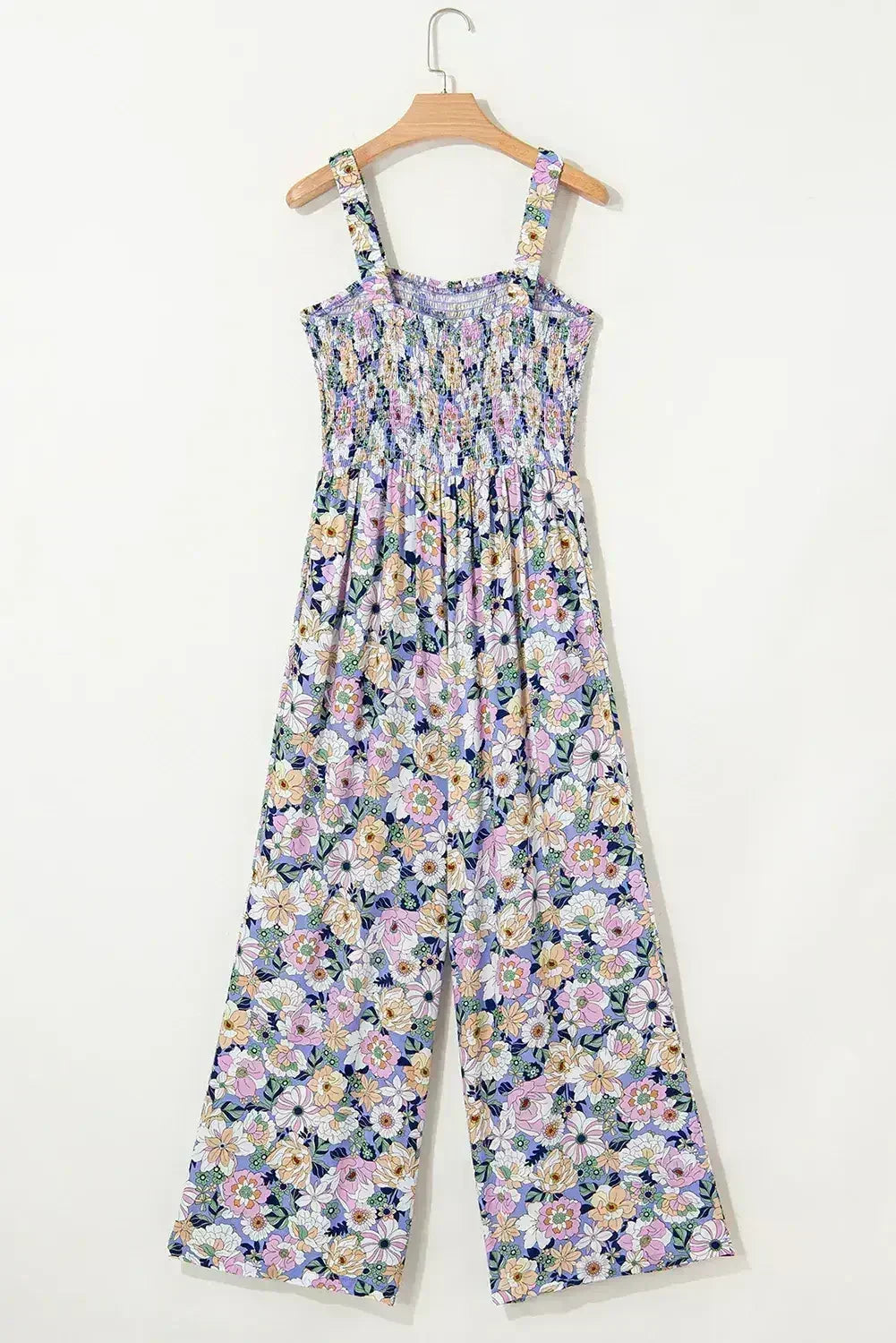 Purple Floral Square Neckline Stretch High Waist Jumpsuit - Femstylo