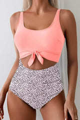 Orange Sleeveless Knot Cut Out One Piece Swimsuit - Femstylo