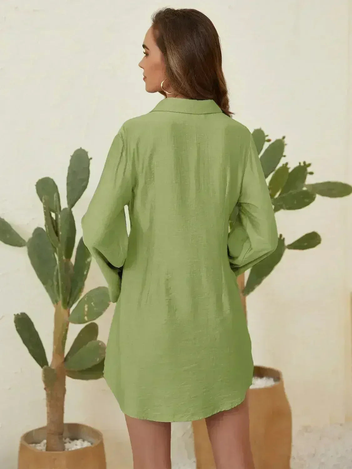 Collared Neck Long Sleeve Mini Shirt Dress - Femstylo