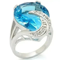 0W343 Rhodium Brass Ring with Synthetic in Sea - Femstylo
